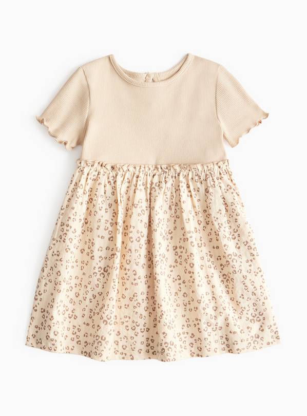 Beige Ribbed Leopard Print Twofer Dress 12-18 months